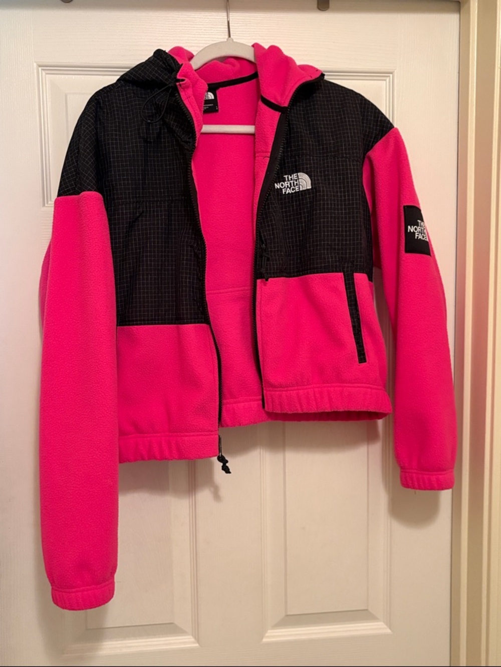 The North Face Hot Pink and Black Colorblock Fleece Hoodie